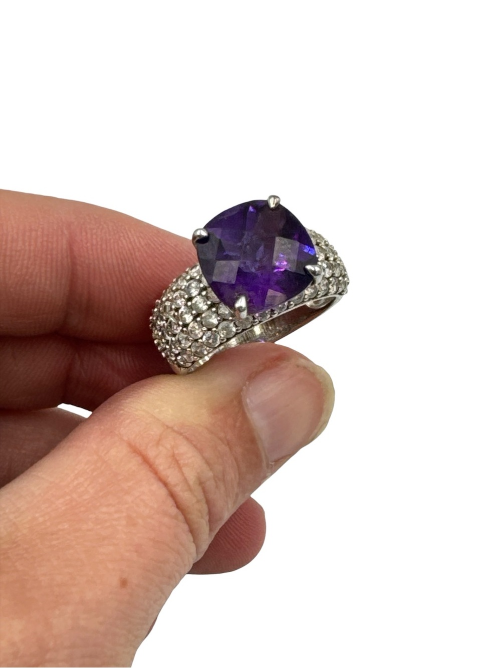 Vintage Y2K Sterling Silver Amethyst White Spinel Ring Size 10 925